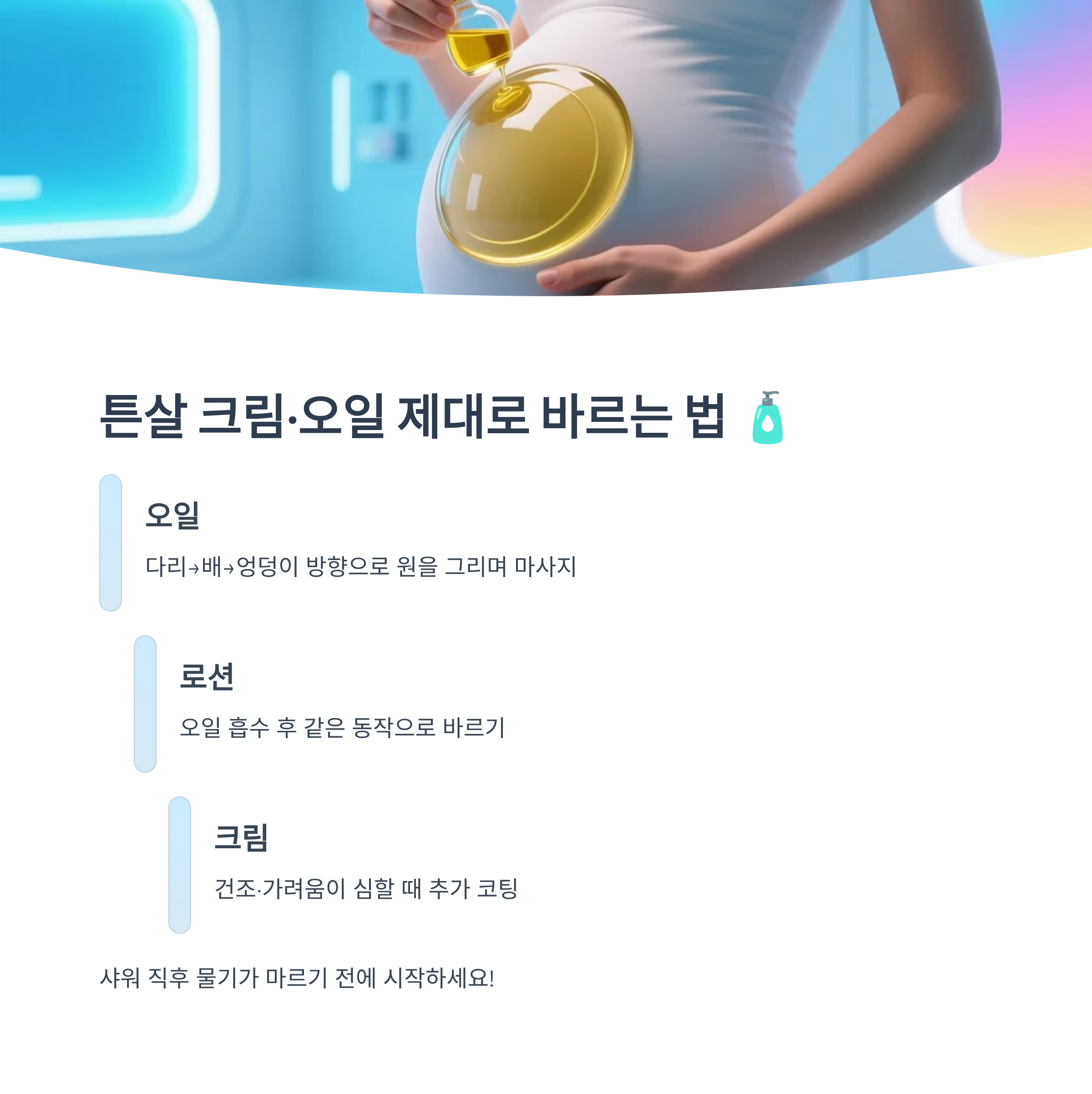 오일, 로션, 크림을 올바르게 바르는 방법을 안내하는 인포그래픽