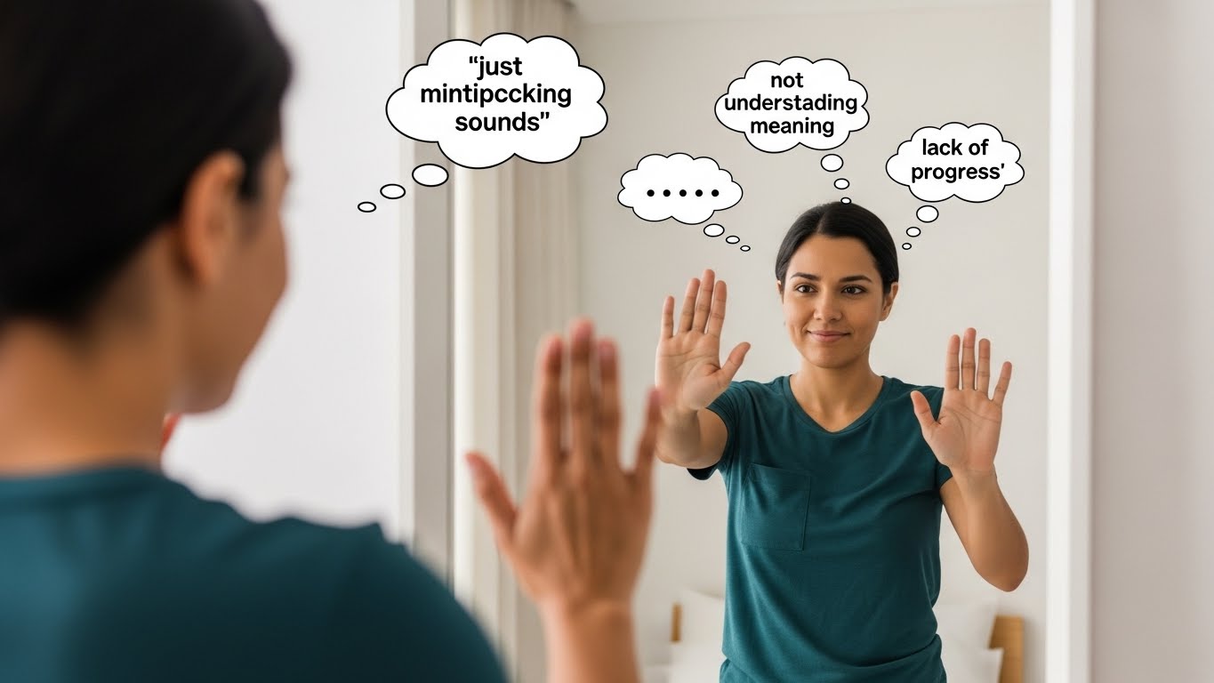 쉐도잉 학습 시 흔한 실수를 인지하고 교정하는 모습