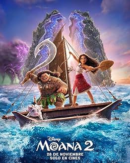 Moana and Maui sailing through stormy seas in the official Moana 2 poster