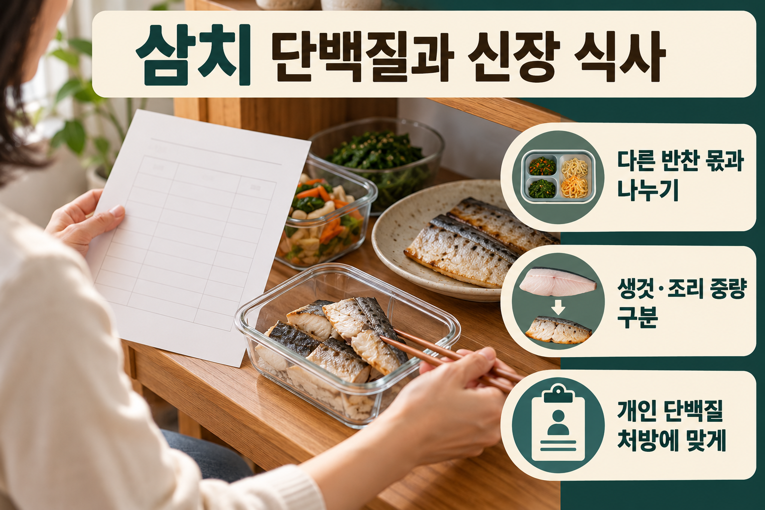 삼치 &middot; 살코기 단백질도 신장 식사의 배정량 안에서 즐겨요 실사 인포그래픽