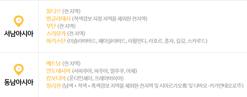 여행자제 단계인 나라