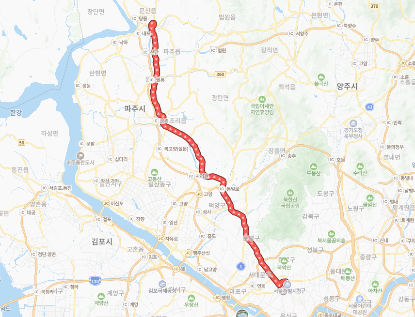 고양-서울-파주-9710번-버스-노선-지도