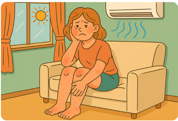에어컨 바람에 얼굴과 다리 부은 여성