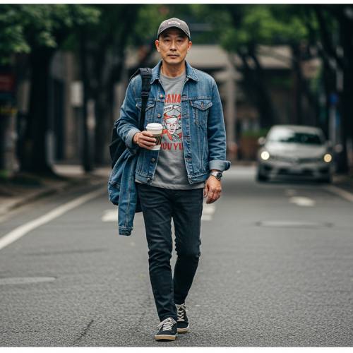 스트릿 브랜드를 입은 중년