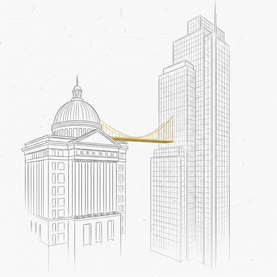 기업들 사이의 비밀스러운 연결을 상징하는 그림