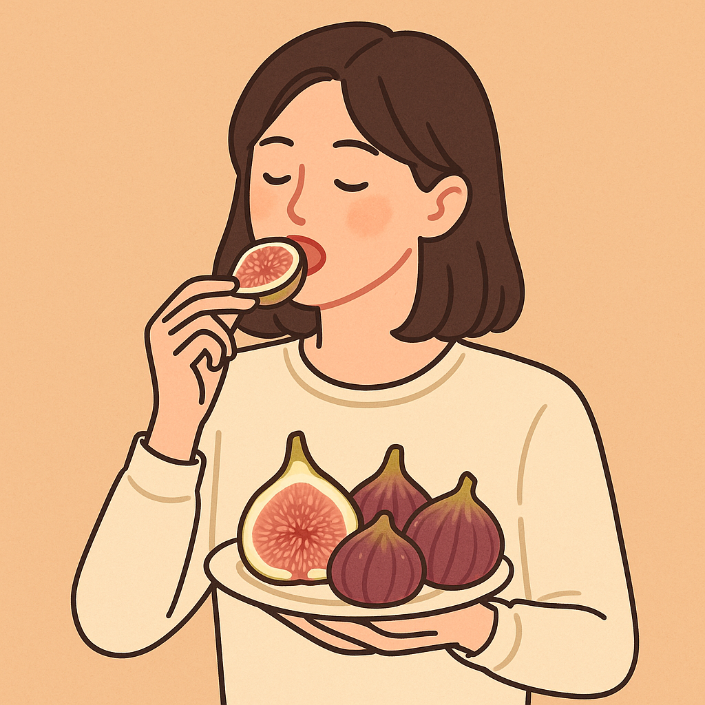 무화과를 먹는 모습을 표현한 일러스트