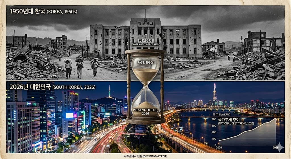 파일명: korea_tax_history_1954_2026_byongo_year_national_debt_income_tax_reform_cycle.jpg Alt 태그: 한국 세금 역사 1954년 병오년 2026년 국가부채 소득세법 세금 개혁 순환 온고지신