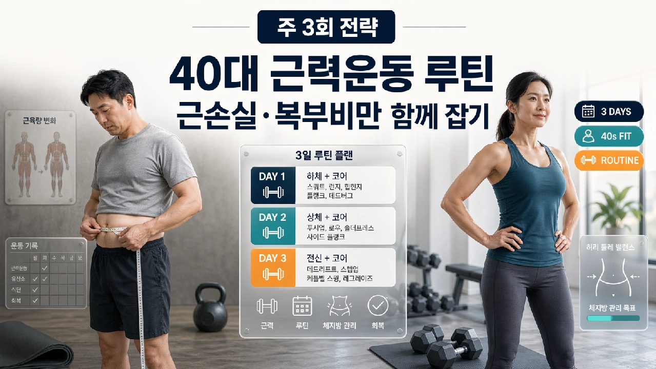 40대 남성 근력운동 루틴, 근손실&middot;복부비만 함께 잡는 주 3회 전략