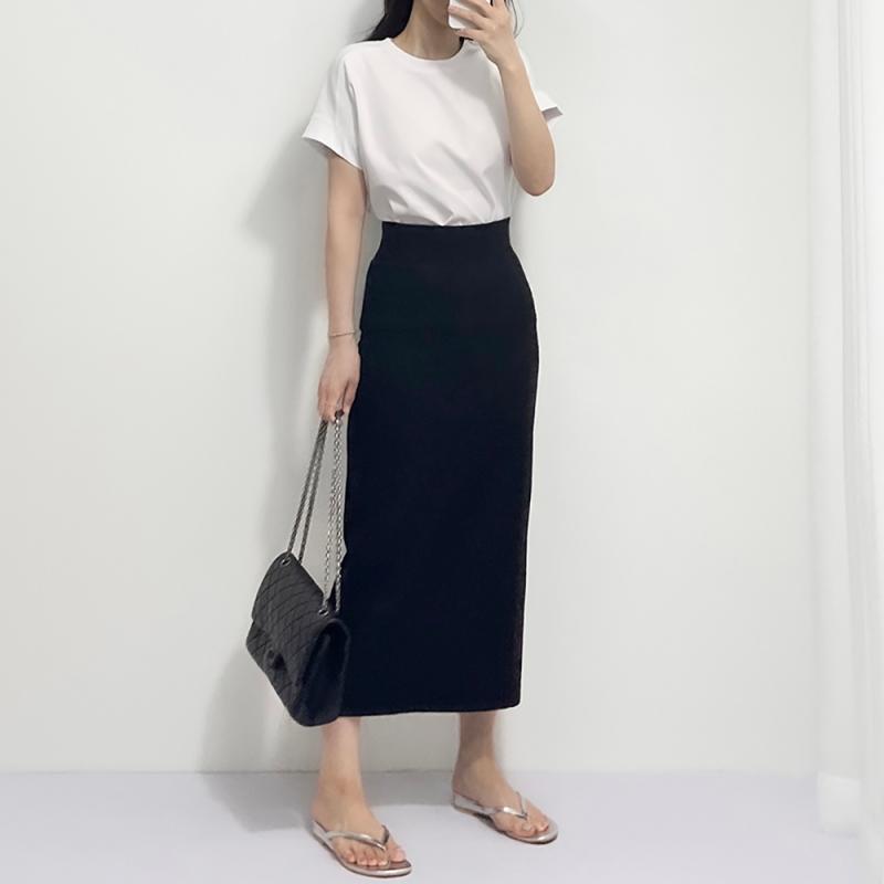 44-77 쫀쫀 스판 스커트 일자 H라인 밴딩 보정 봄 여름 가을 블랙 롱 치마 스커트