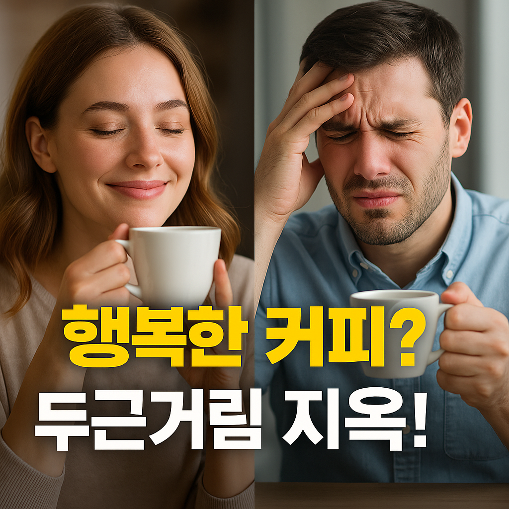 커피한잔에 행복한 여자와, 두통엔 시달리는 남자