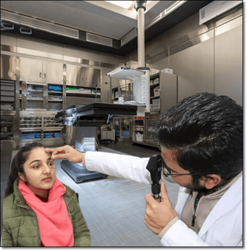 눈 검사하는 소녀