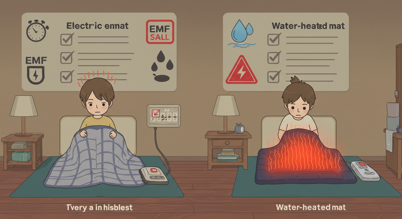 전기장판과 온수매트를 사용하면서 기준을 체크하는 모습