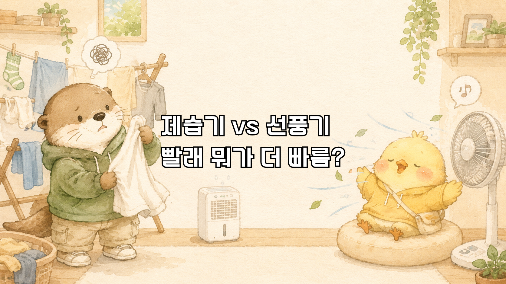 빨래를 말릴 때 제습기와 선풍기 중 어떤 방법이 더 효과적인지 비교하는 글