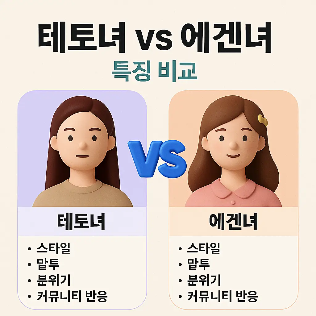 테토녀 vs 에겐녀 특징 비교 이미지