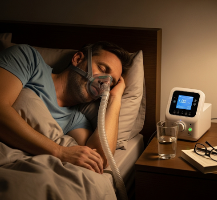 양압호흡기를 사용하는 모습