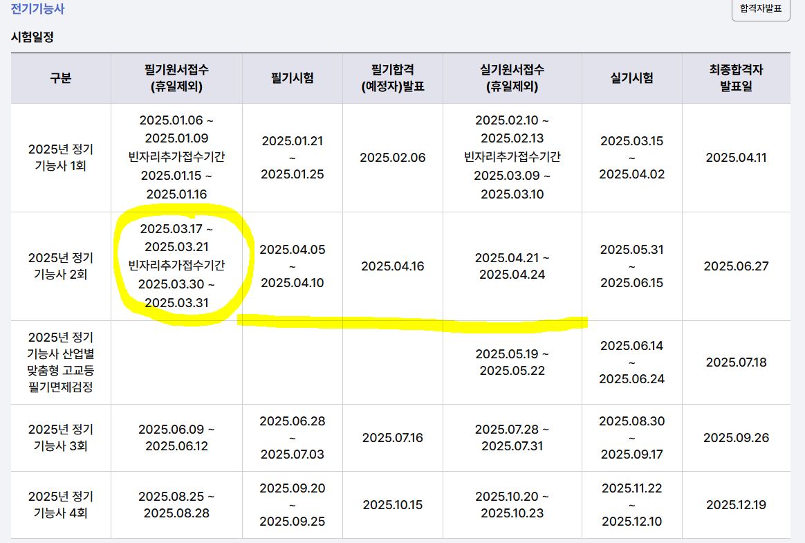 전기기능사 시험일정에 대한 사진