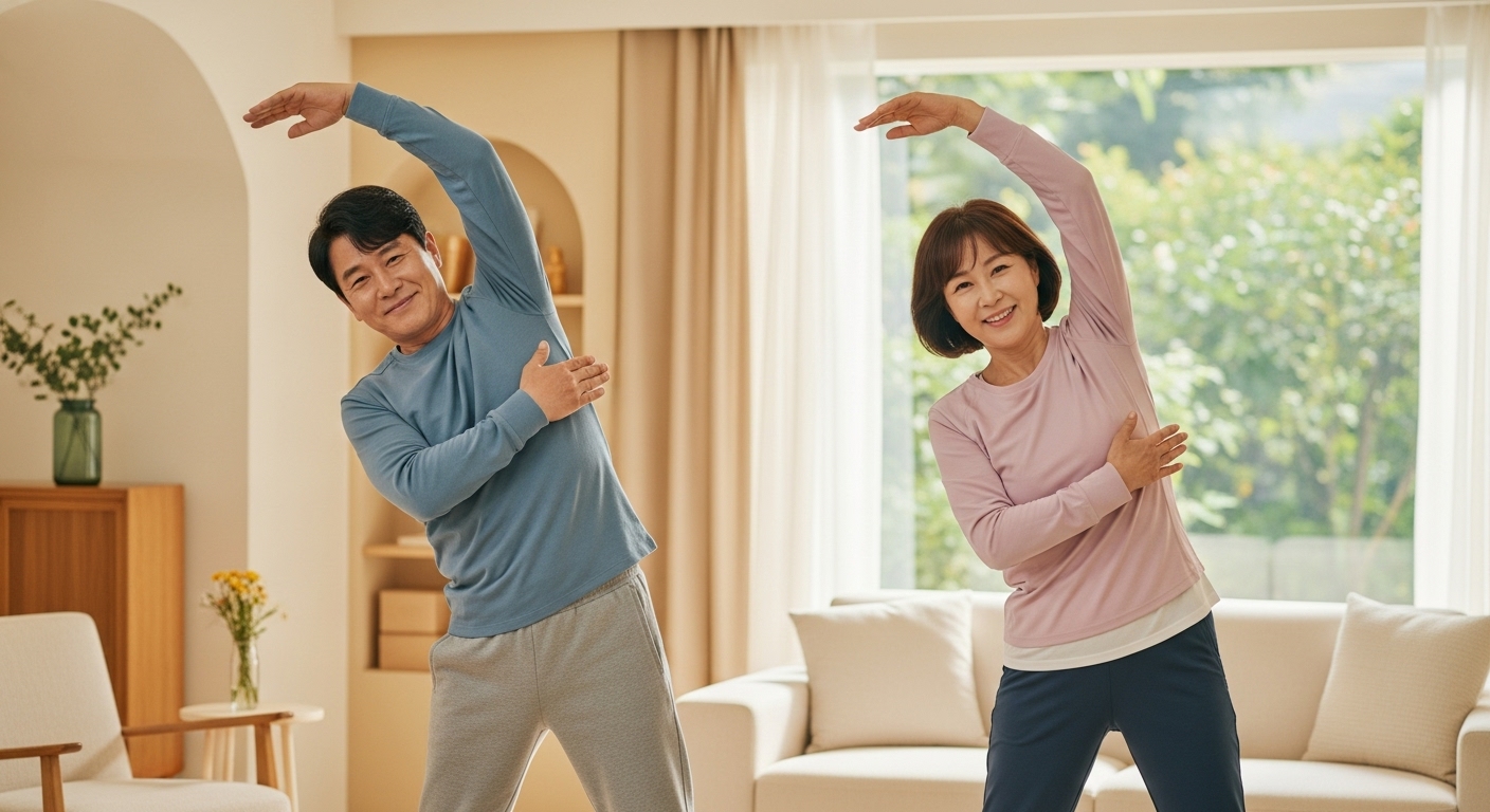 건강한 노후를 위해 운동을 하는 부부