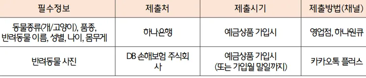 반려동물 정보/사진 : 제출시기와 제출채널 (표)