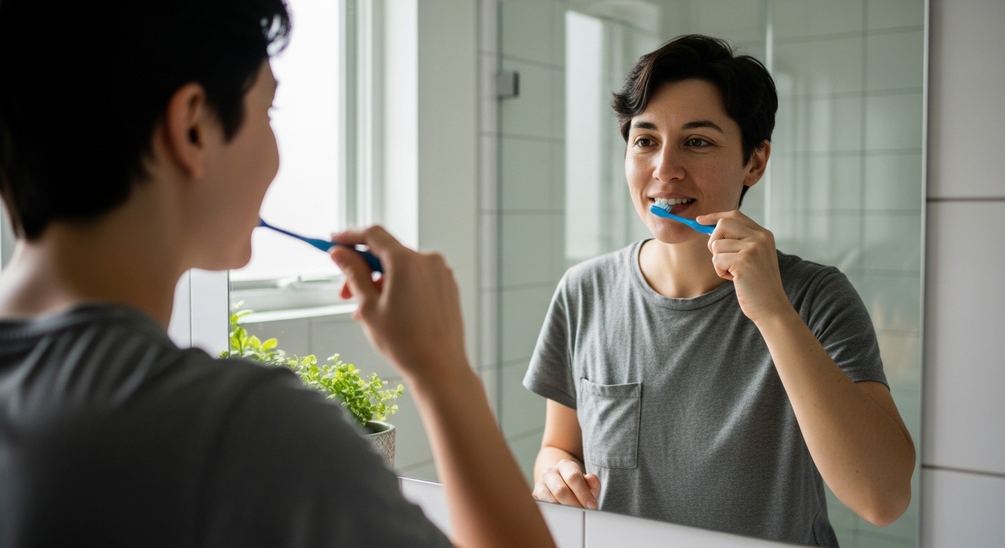 부드러운 구강 관리로 혀 자극을 줄이는 모습