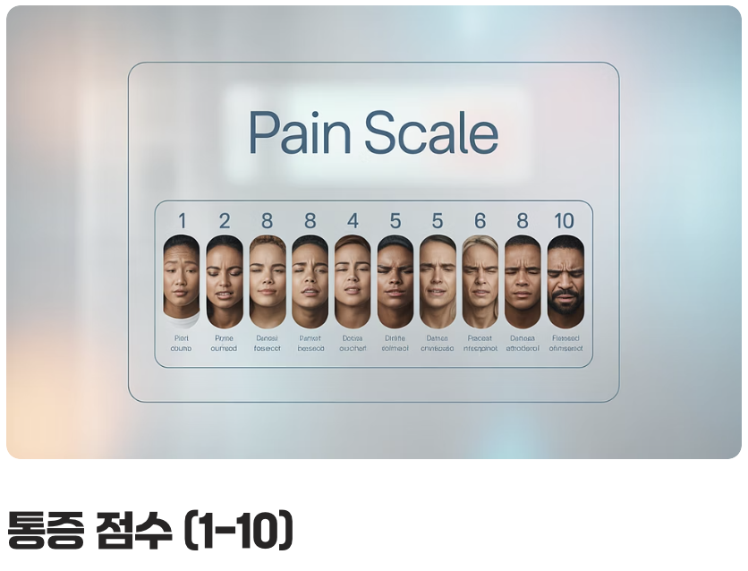 마지막 기록&amp;#44; 동반 증상과 통증 점수