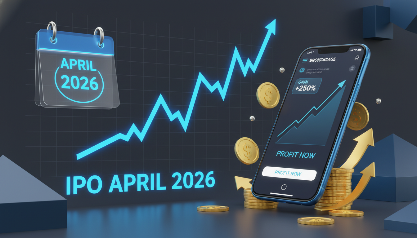 2026년 4월 공모주 청약 캘린더와 성공적인 투자를 상징하는 스마트폰 앱 및 주식 차트