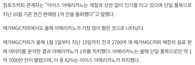 매경헬스 - 한국인의 '아아'사랑, 저가 커피 시장에서 빛났다 기사 중 발췌