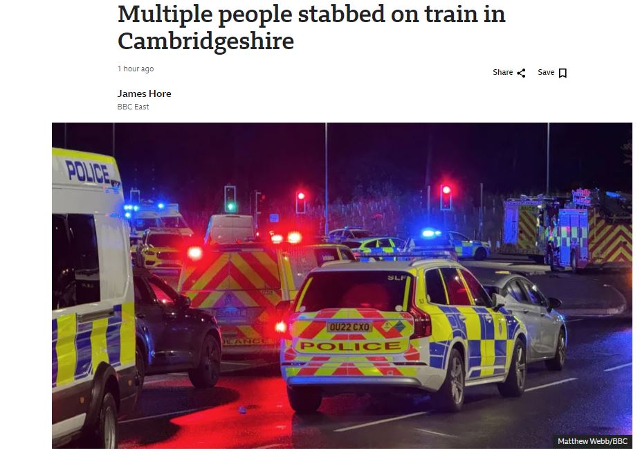 영국 열차 칼부림 사건 객실 흉기난동 기차 테러 범인은 두명