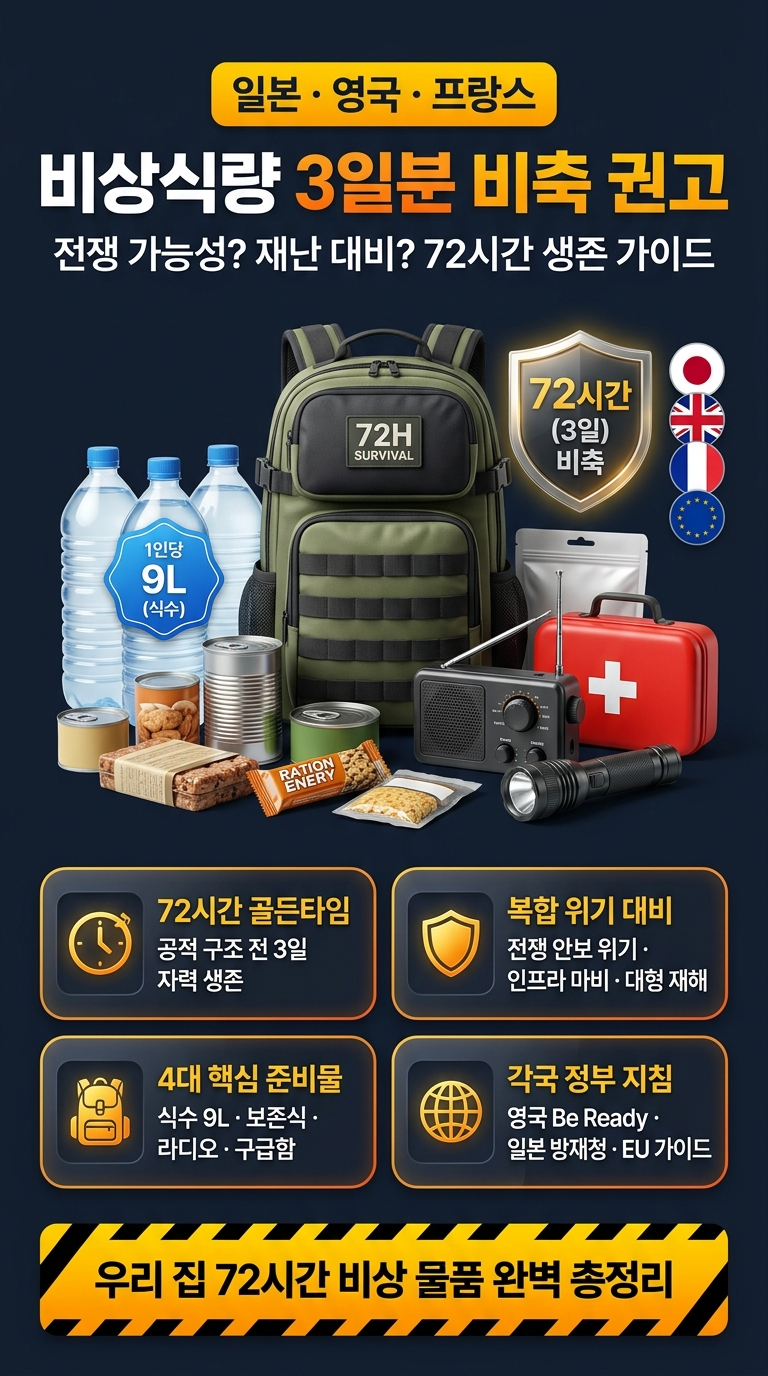 일본, 영국, 프랑스 비상식량 3일분 비축 권고 이유, 전쟁 가능성, 재난 대비, 반응, 준비물 및 향후 전망 분석