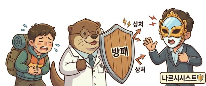 나르시스트를 방패로 막고있는 수달의사