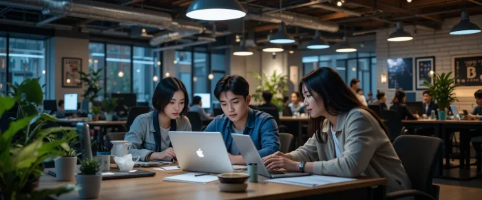 야근 중인 스타트업 팀