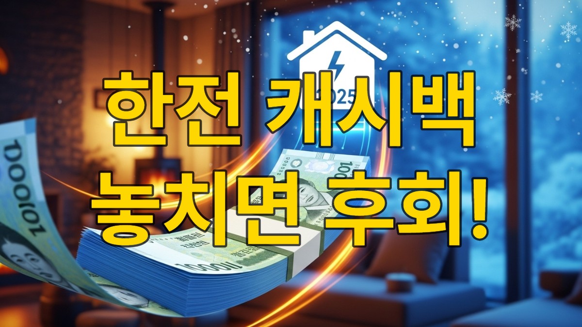 2025년 겨울, 한전 에너지캐시백으로 난방비 10만원을 돌려받는 모습. 따뜻한 집과 돈이 함께 연상되는 이미지.