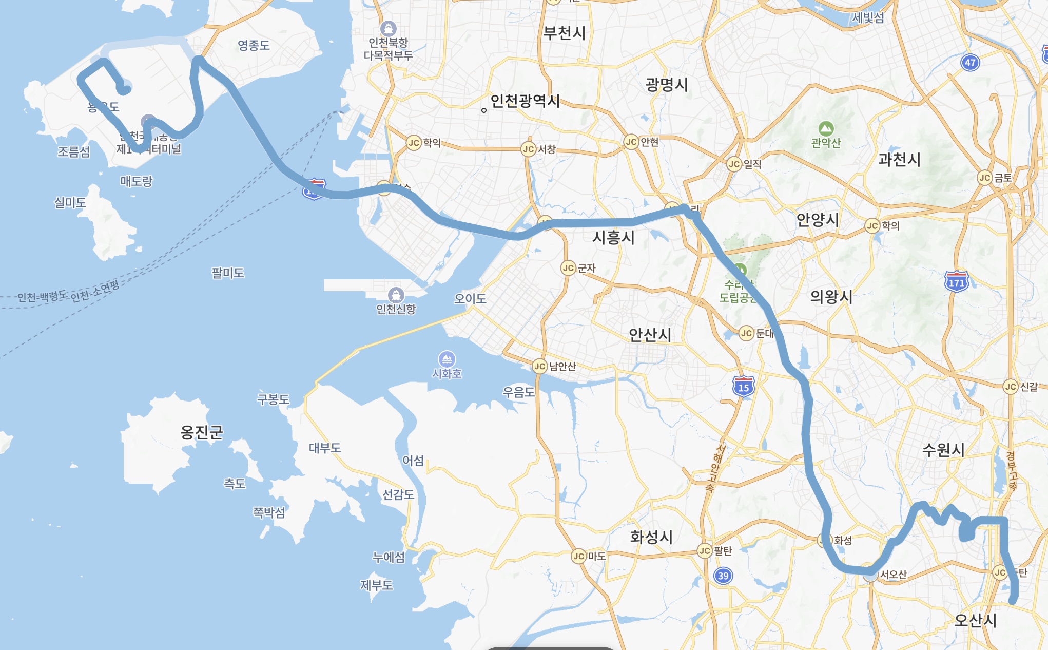 인천공항 8837 버스 운행지도