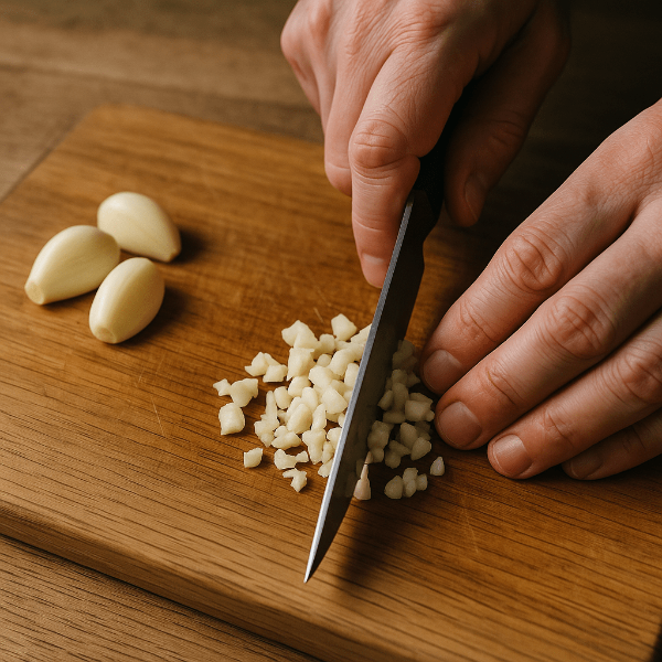 마늘을 손질하고 다지는 장면
