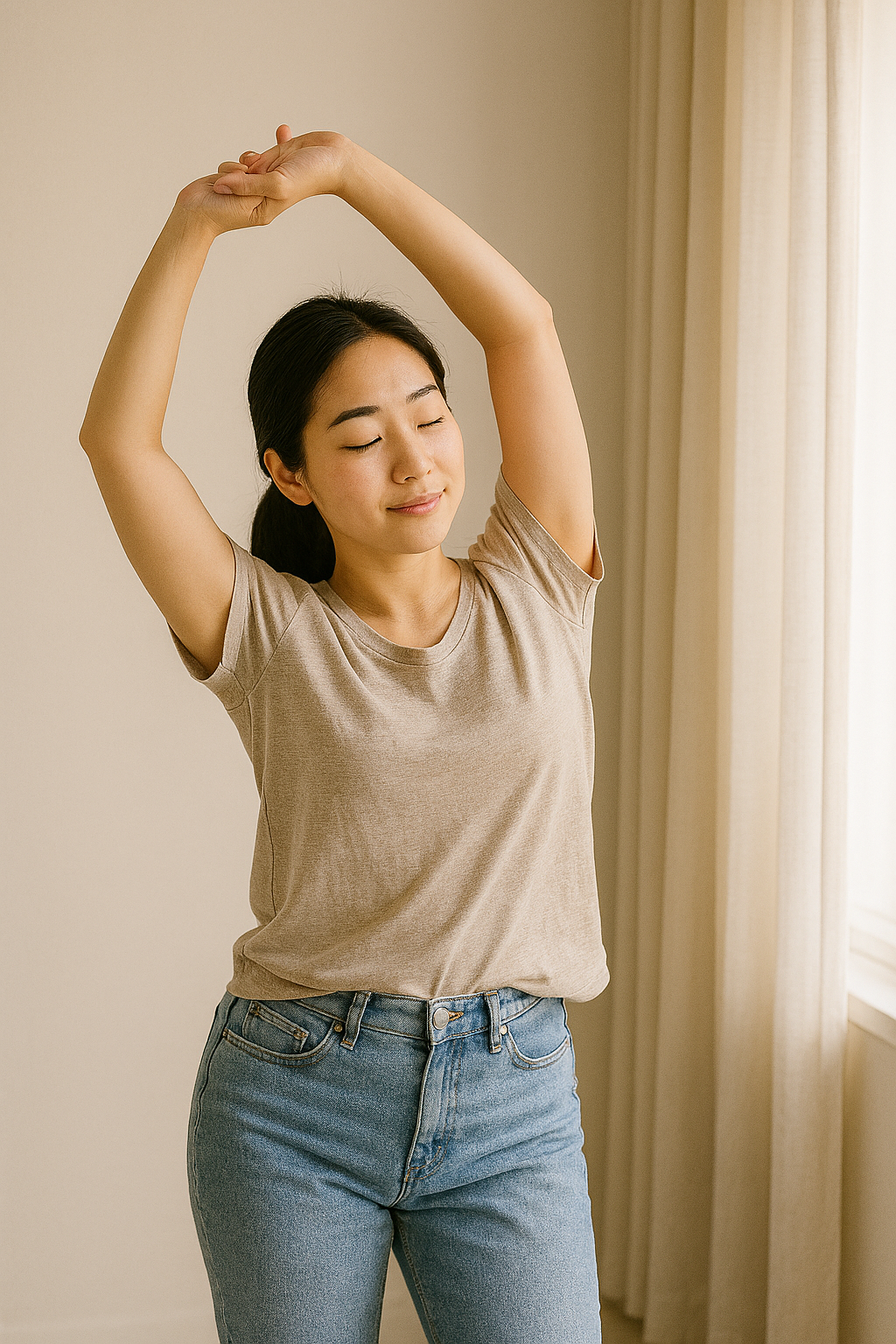 간편한 스트레칭을 하고 있는 여성의 모습