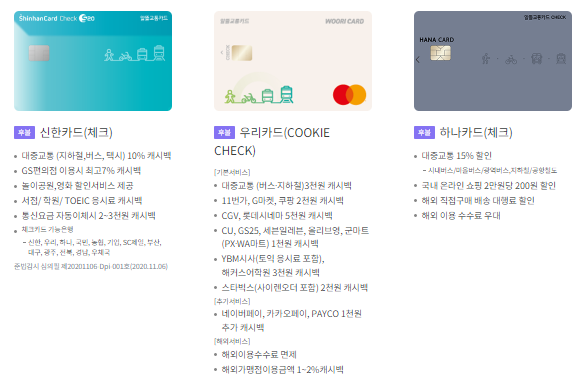 후불카드 체크카드 종류표