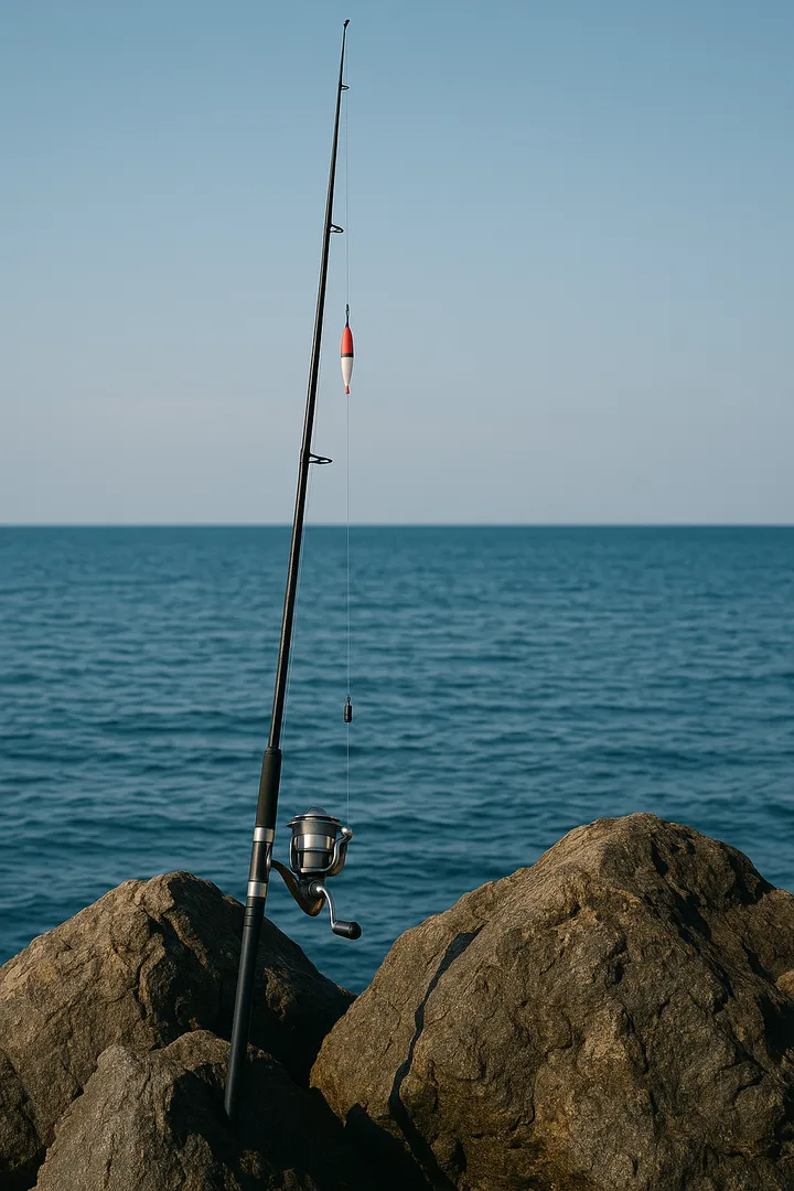 갯바위에 세워진 찌채비 낚싯대