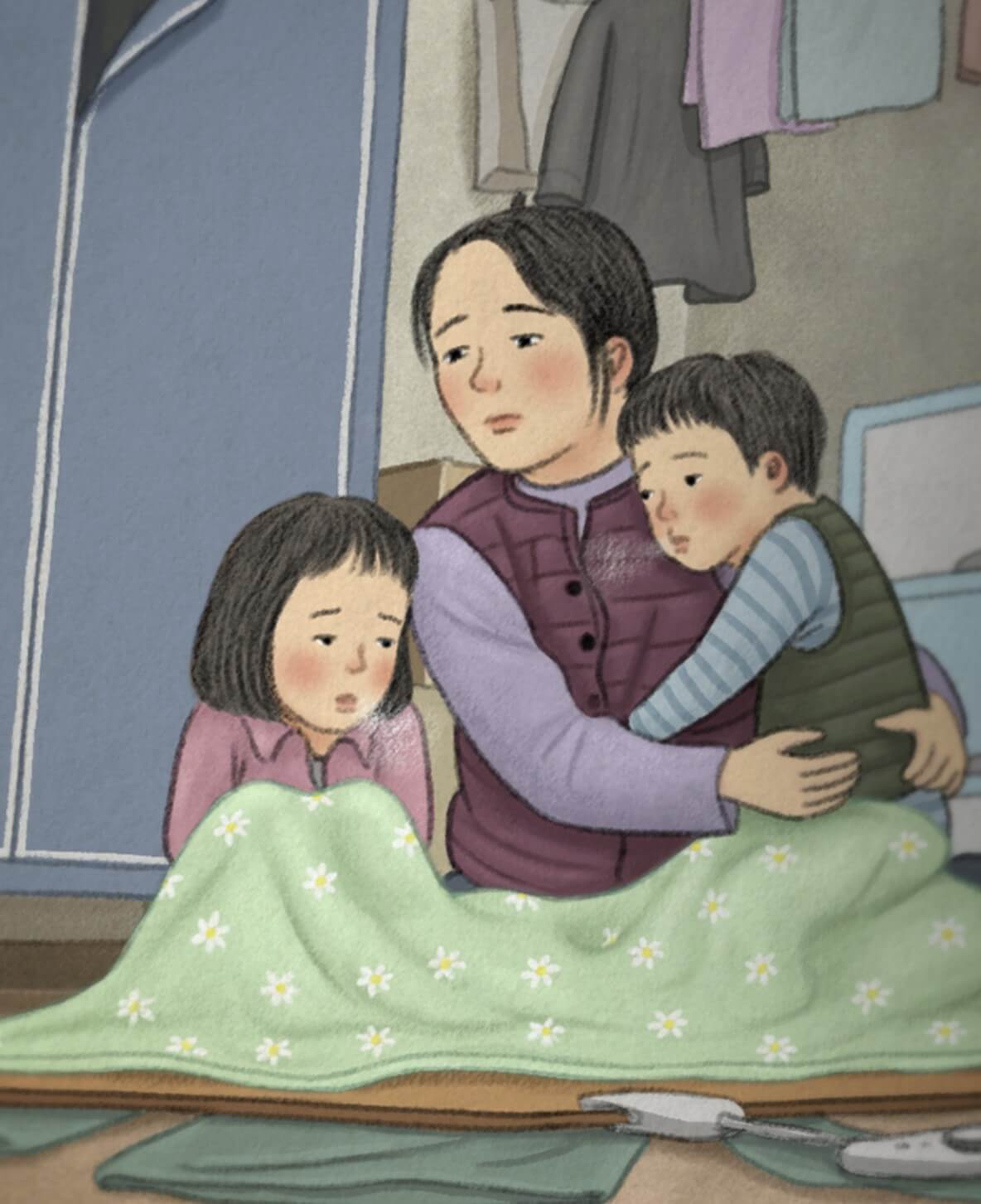 낡은 이불과 전기장판 하나로 버티는 세 식구