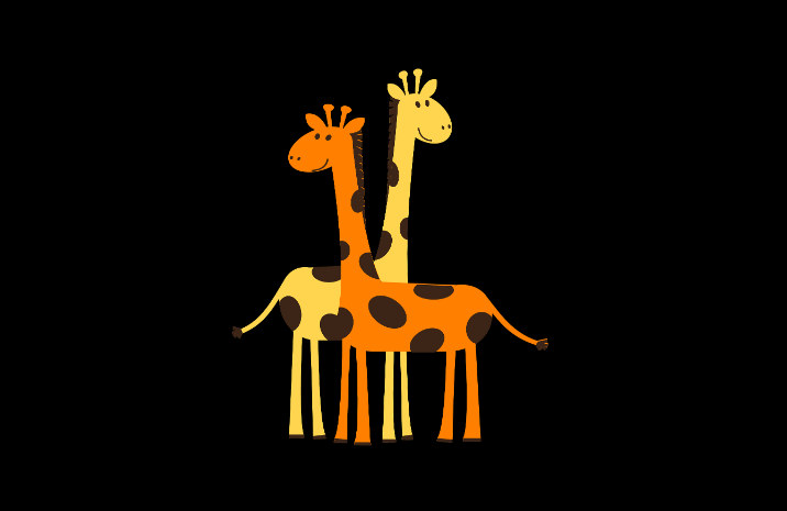 목이 긴 기린 두 마리가 있는 그림