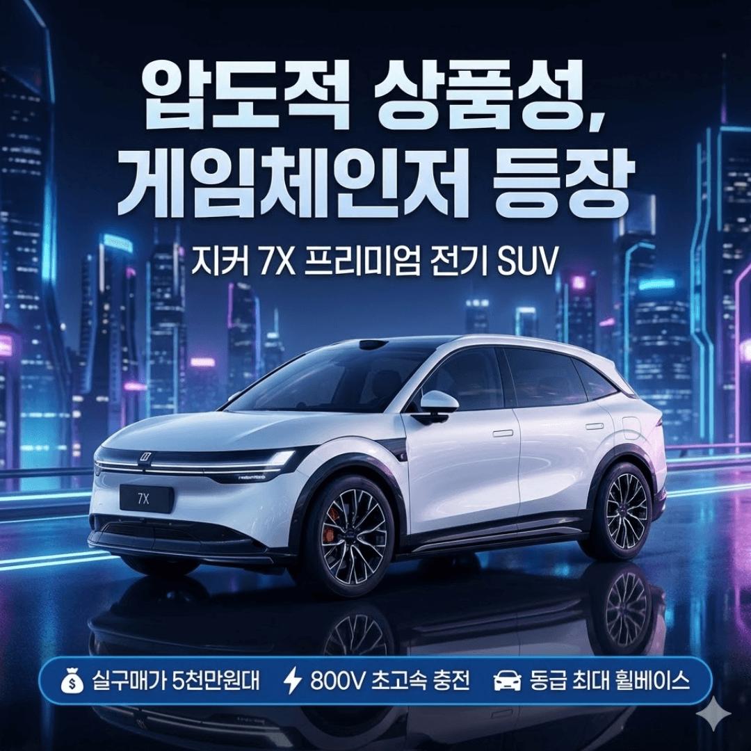 지커 7X 한국 상륙: 테슬라 모델Y를 위협하는 5천만 원대 800V 전기차