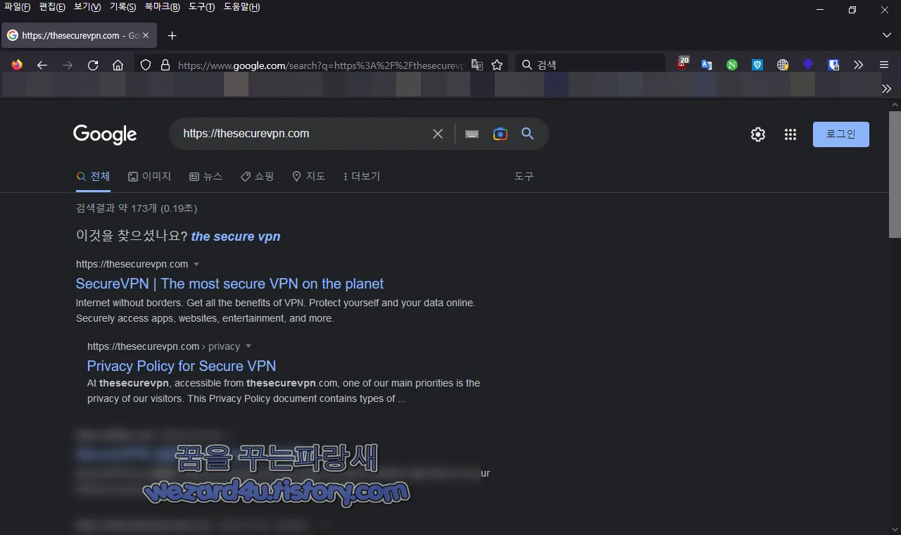VPN 으로 위장한 악성코드 유포 사이트 검색 결과