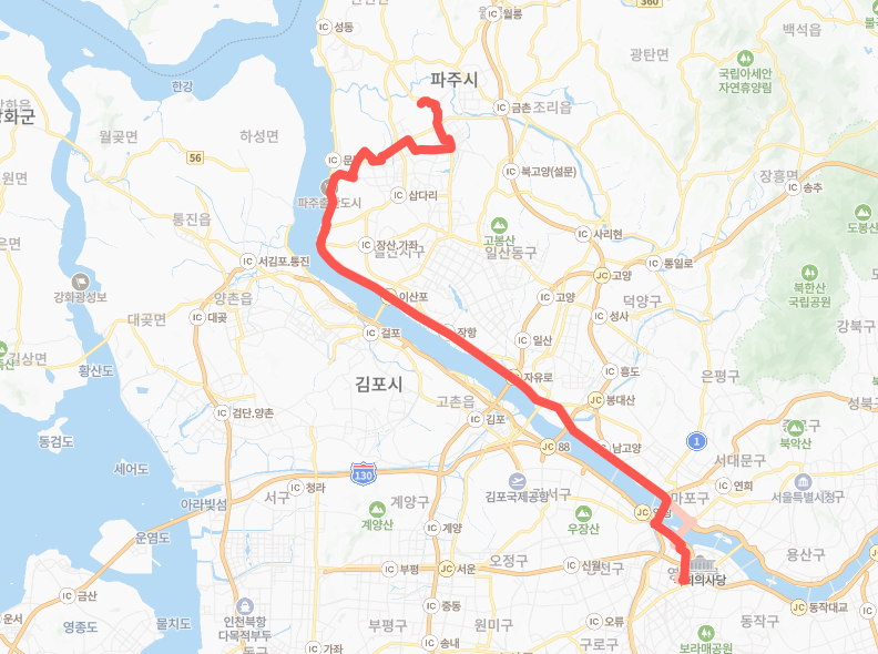 서울-파주-9030-1번-버스-노선-지도