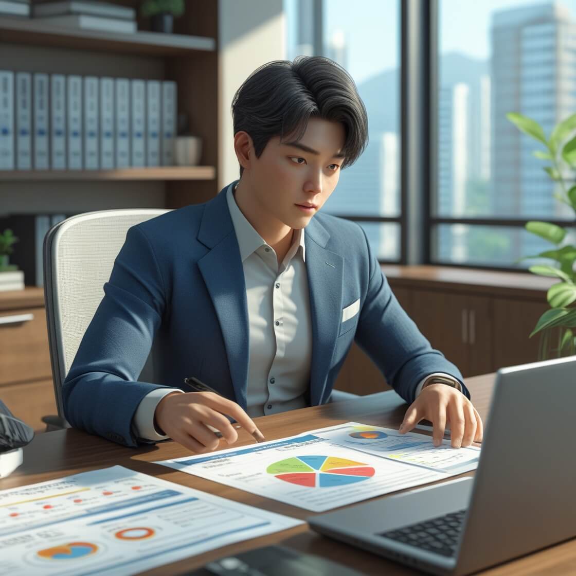 강점을 분석하기 위해 자신을 분석중인 남성