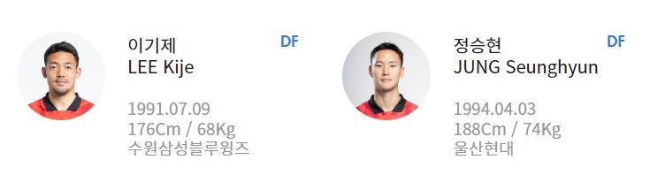 월드컵 아시아 2차 예선 중국경기 대한민국 선수 명단 DF