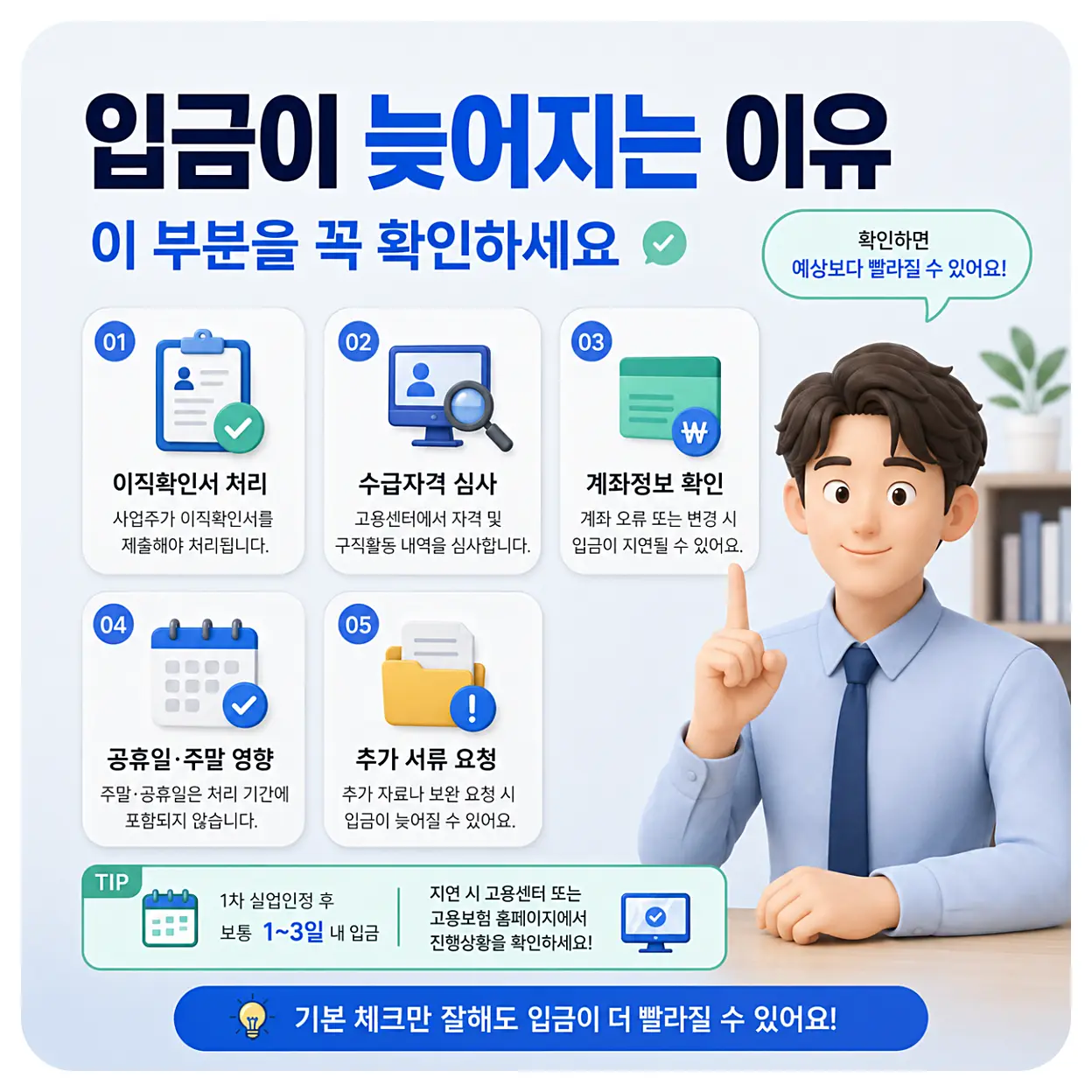실업급여 첫 입금이 늦어지는 이직확인서 심사 계좌 서류 확인사항