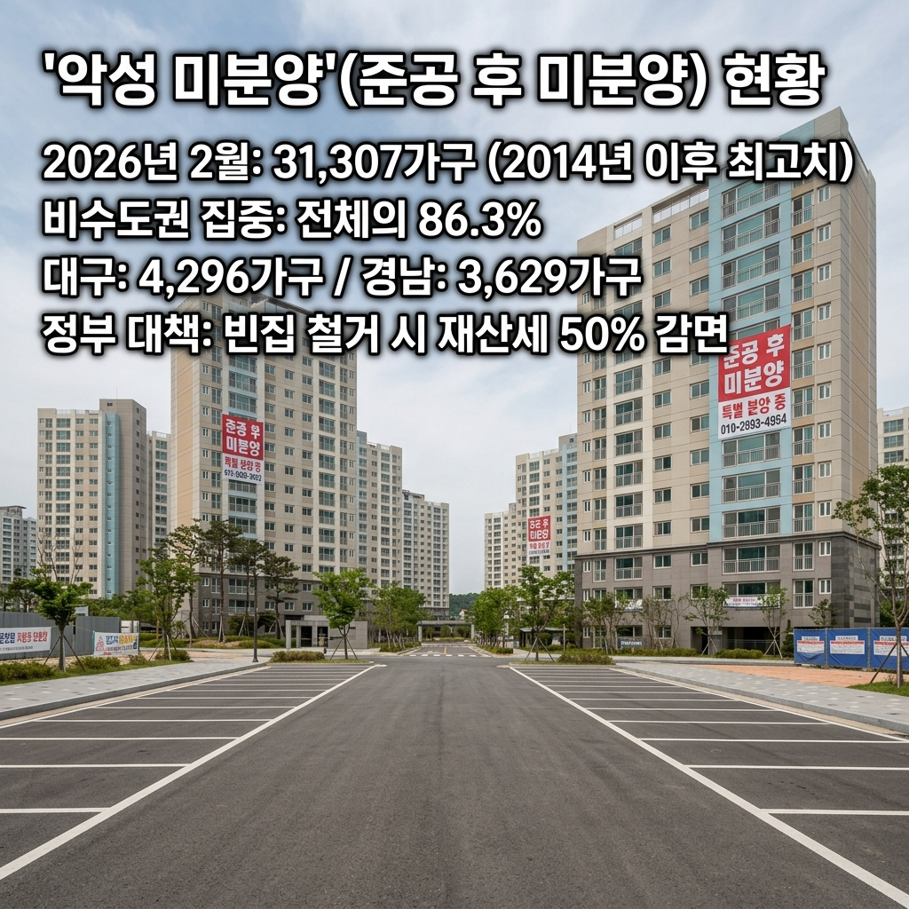 악성 미분양 준공후 미분양 31307호 14년 최대 지방 집중 2026