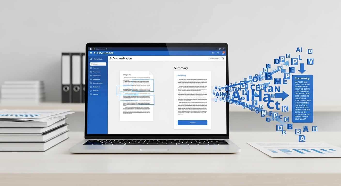 AI 문서 작성 및 요약 도구를 활용하여 업무를 효율적으로 처리하는 모습.