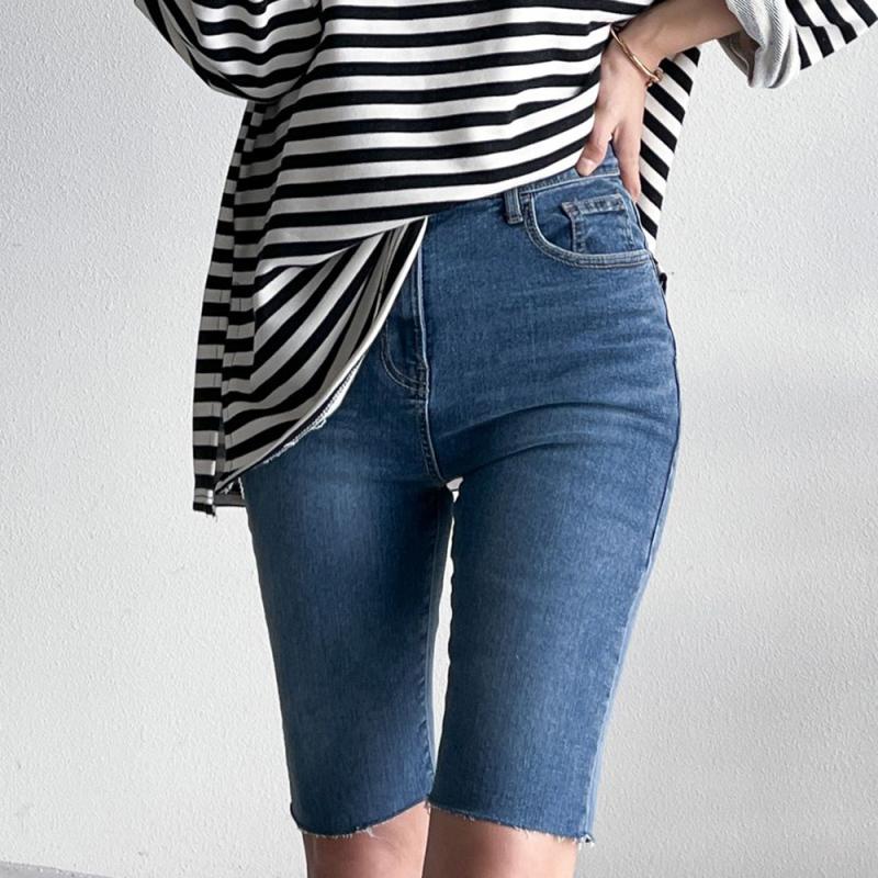 여성 청반바지 5부 스판 빅사이즈 데님 반바지 바이크 바이커 팬츠