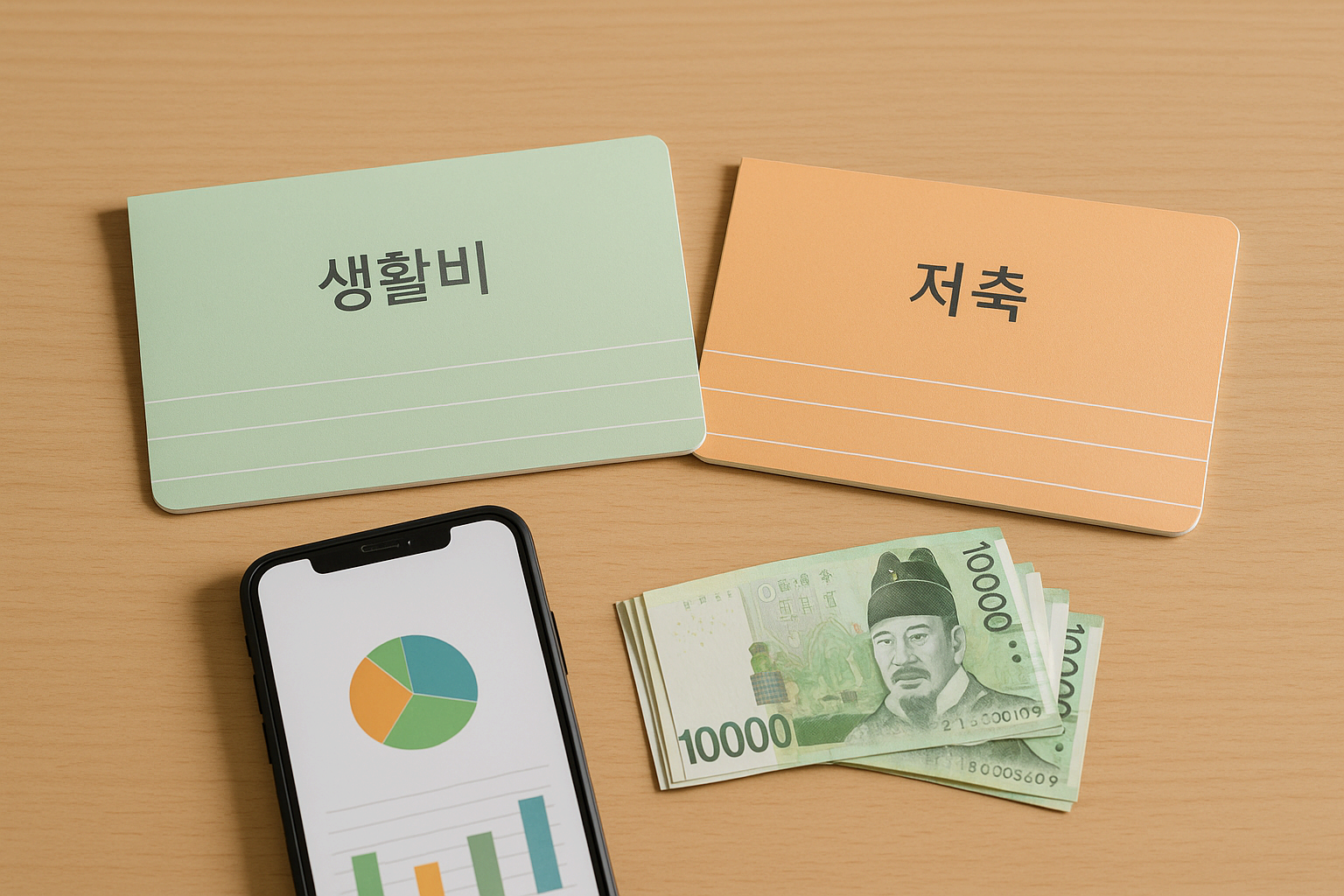 생활비 통장과 저축 통장을 분리해 놓은 모습