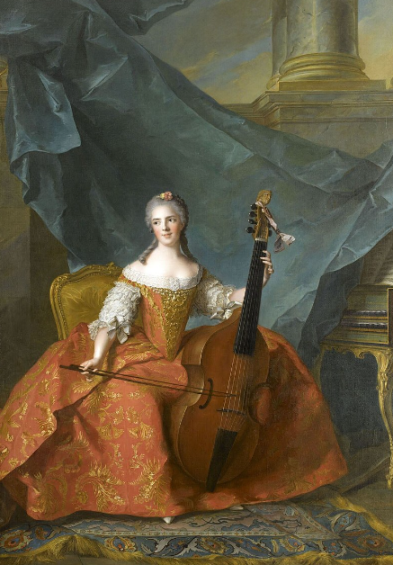 비올라 다 감바를 켜고있는 안 앙리에트 드 프랑스 초상화