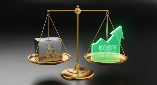 2026년 기준금리 2.5% 시대의 예금과 펀드 자산 배분을 상징하는 저울 이미지